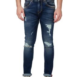 Spykar Blue Cotton Skinny Fit Distressed Jeans-picture-6