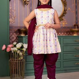 Sangria Girls Embroidered Kurti Patiala Set With Dupatta-image-70