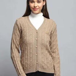 Monte Carlo Women's Brown Self Design V Neck Full Sleeve Cardigan-picture-25