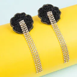 Crunchy Fashion Artificial Stones Studded & Beaded Floral Tasselled Drop Earrings-image-17