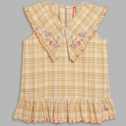 Blue Giraffe Girls Orange Cotton Checks 1 Top-image-59