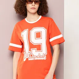 DILLINGER Women Typography Printed Pure Cotton Oversized T-shirt-image-8