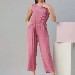 SHOWOFF Pink Polka Dot Cotton Jumpsuit-image-24