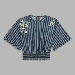 Blue Giraffe Girls Blue Cotton Striped 1 Top-image-82