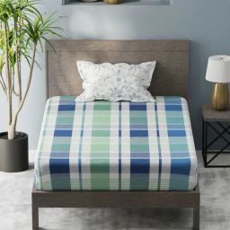 KOPA Mint & Blue Microfibre Checks 192 TC Single Bedsheet with 1 Pillow Cover-image-40