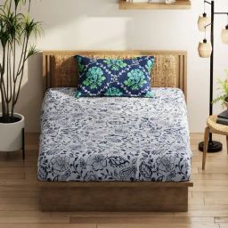 KOPA Grey & Navy Microfibre Floral 152 TC Single Bedsheet with 1 Pillow Cover-image-51