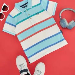 Pantaloons Junior Kids White & Blue Cotton Striped Polo T-Shirt-picture-27
