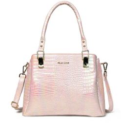 PELLE LUXUR Light Pink Animal Effect Medium Satchel-11