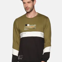 SHOWOFF Green Cotton Slim Fit Colorblock Sweatshirt-31