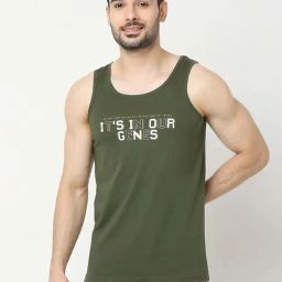 UnderJeans by Spykar Olive Regular Fit Printed Cotton Vest-image-56