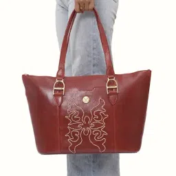 Hidesign WILD WEST  Red Embroidered Large Shoulder Handbag-99