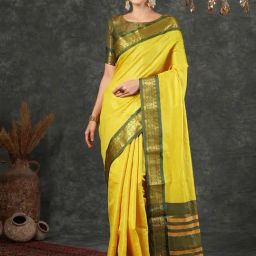 Satrani Yellow Cotton Silk Woven Saree With Unstitched Blouse-image-23