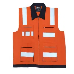 Safeu 160 GSM Thickness 100% Polyester Cotton Orange Reflective Jacket Free Size (Pack of 50)-19