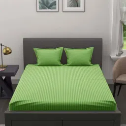 JaipurFabric Olive Green Pure Cotton 150 TC Stripes Double Bedsheet with 2 Pillow Covers-image-16
