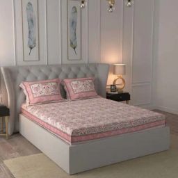 JaipurFabric Light Pink Pure Cotton 210 TC Jaipuri Print Double Bedsheet with 2 Pillow Covers-23