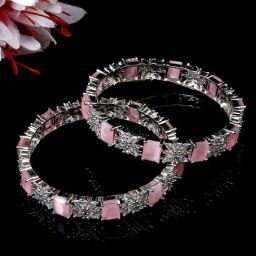 YouBella Silver Plated Celebrity Inspired Pink AD Studded Bangles-image-82