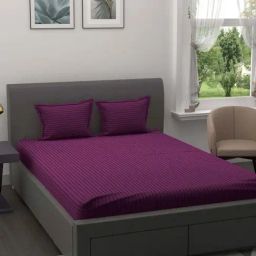 JaipurFabric Purple Pure Cotton 150 TC Stripes Double Bedsheet with 2 Pillow Covers-picture-41
