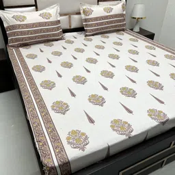 Pure Decor Brown & White Ethnic Motifs Queen Bedsheet with 2 Pillow Covers-29