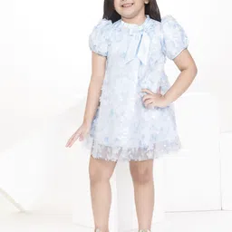 Peppermint Girls Floral Puff Sleeve Net A-Line Dress-image-36
