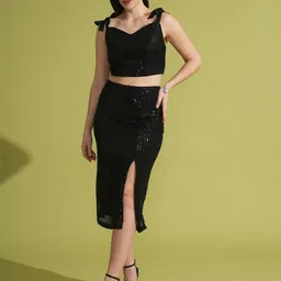 Globus Embellished Sweetheart Neck Top With Skirt-image-51