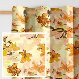 Aura Mustard & Green Set of 2 Floral Window Curtain-4
