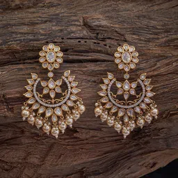 Kushal's Fashion Jewellery Gold-Plated Crescent Shaped Kundan Drop Earrings-picture-49