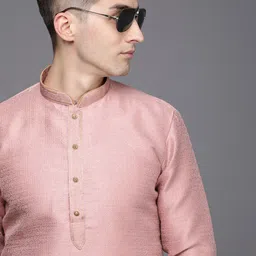 Manyavar Men Pink & Brown Ethnic Motifs Woven Design Kurta with Churidar-image-63
