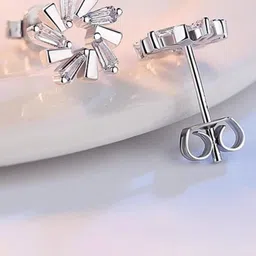 MYKI Silver-Plated Stainless Steel Cubic Zirconia Stone Studded Contemporary Star Studs-5