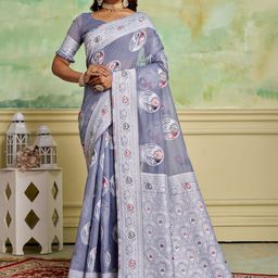 KAYOMMI Ethnic Motifs Zari Pure Cotton Banarasi Saree-image-50