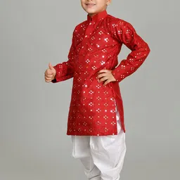 NFC CREATION Boys Embroidered Regular Mirror Work Dupion Silk Kurta with Patiala image 5