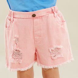Kookie Kids Denim Mid Thigh Washed Short - Pink-image-16