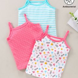 Babyhug 100% Cotton Antibacterial Finish Sleeveless Slips All Over Printed Pack of 3 - Pink Blue-image-58