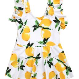 Babyhug Frill Sleeves Frock Swimsuit Fruit Print - White & Yellow-image-43