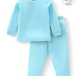Babyoye Cotton Modal Full Sleeves Solid Dyed Thermal Vest & Pajama - Blue-image-57