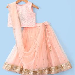 Babyhug Woven Sleeveless Choli and Sequined Lehenga with Dupatta - Peach-image-26