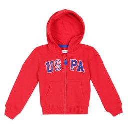US Polo Assn Full Sleeves Hooded Sweatjacket with Kangaroo Pockets & Logo Print - Red-image-79