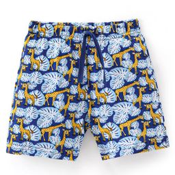 Babyhug Cotton Knit Knee Length Shorts Giraffe Print - Navy-image-80
