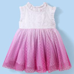 Babyhug Woven Sleeveless Fit and Flare Party Frock With Swiss Dot Mesh -Fuchsia-picture-6