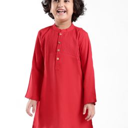 Babyhug Cotton Knit Full Sleeves Pintucked Kurta Solid Colour - Red-image-59