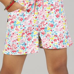 Kiddopanti Floral Printed Roll Up Hot Shorts - White-image-85