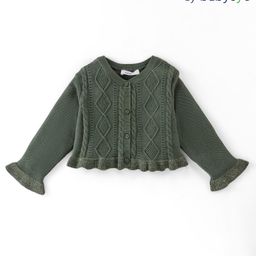 Babyoye Knit Full Sleeves Front Open Sweater with Cable Knit Design - Olive Green-image-23