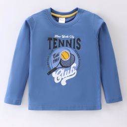 Taeko Single Jersey Full Sleeves T-Shirt with Text & Tennis Print - Blue-image-40