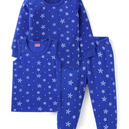 Babyhug Full Sleeves Vest Pullover & Bottom Thermal Wear Combo Star Print Pack Of 3 - Blue-image-68