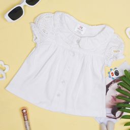 Creative Kids Cotton Half Puffed Sleeves Schiffli Embroidered Top - White-image-15