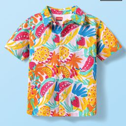 Babyhug Cotton Knit Half Sleeves Shirt With Tropical Print - Pink-image-55