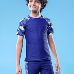 Pine Active Half Raglan Sleeves Printed Two Piece Swimsuit - Navy Blue-image-7