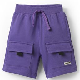 Babyhug Terry Cotton Knit Mid Thigh Solid Coloured Shorts With Front Pocket - Purple-image-93
