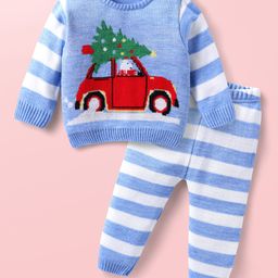 Babyhug Knit Full Sleeves Sweater Set With Stripes & Nautical Theme Design - Navy Blue-image-32