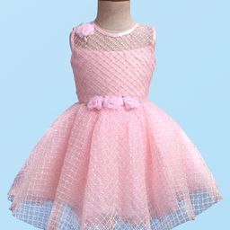 Enfance Sleeveless Floral Applique Detailed Threadwork Embroidered & Sequins Embellished Knee Length Dress - Pink-image-20