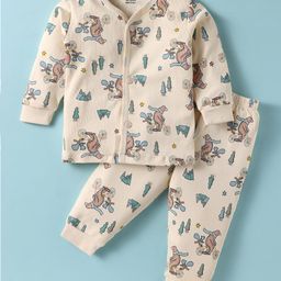 CUCUMBER Sinker Knit Full Sleeves Co-Ord Night Suit with Animal Print - Cream-image-90